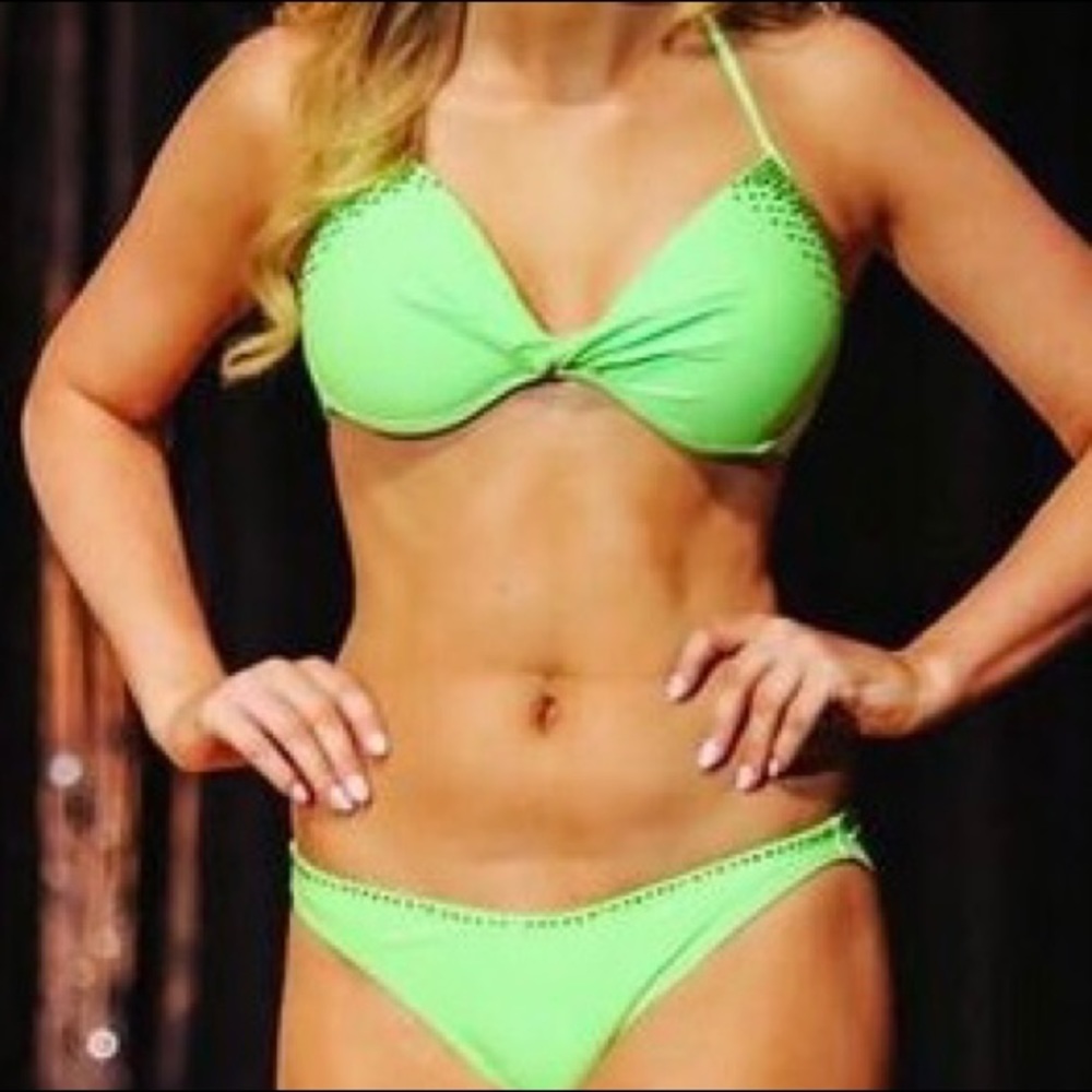 Bright neon green rhinestone bikini